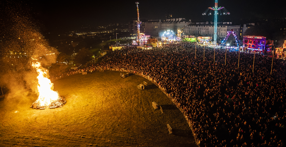Bonfire Night with crowd on Plymouth Hoe
